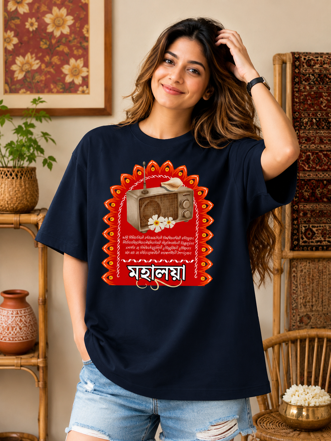 Mahalaya r Radio | Unisex Bengali Graphic Oversized T-Shirt