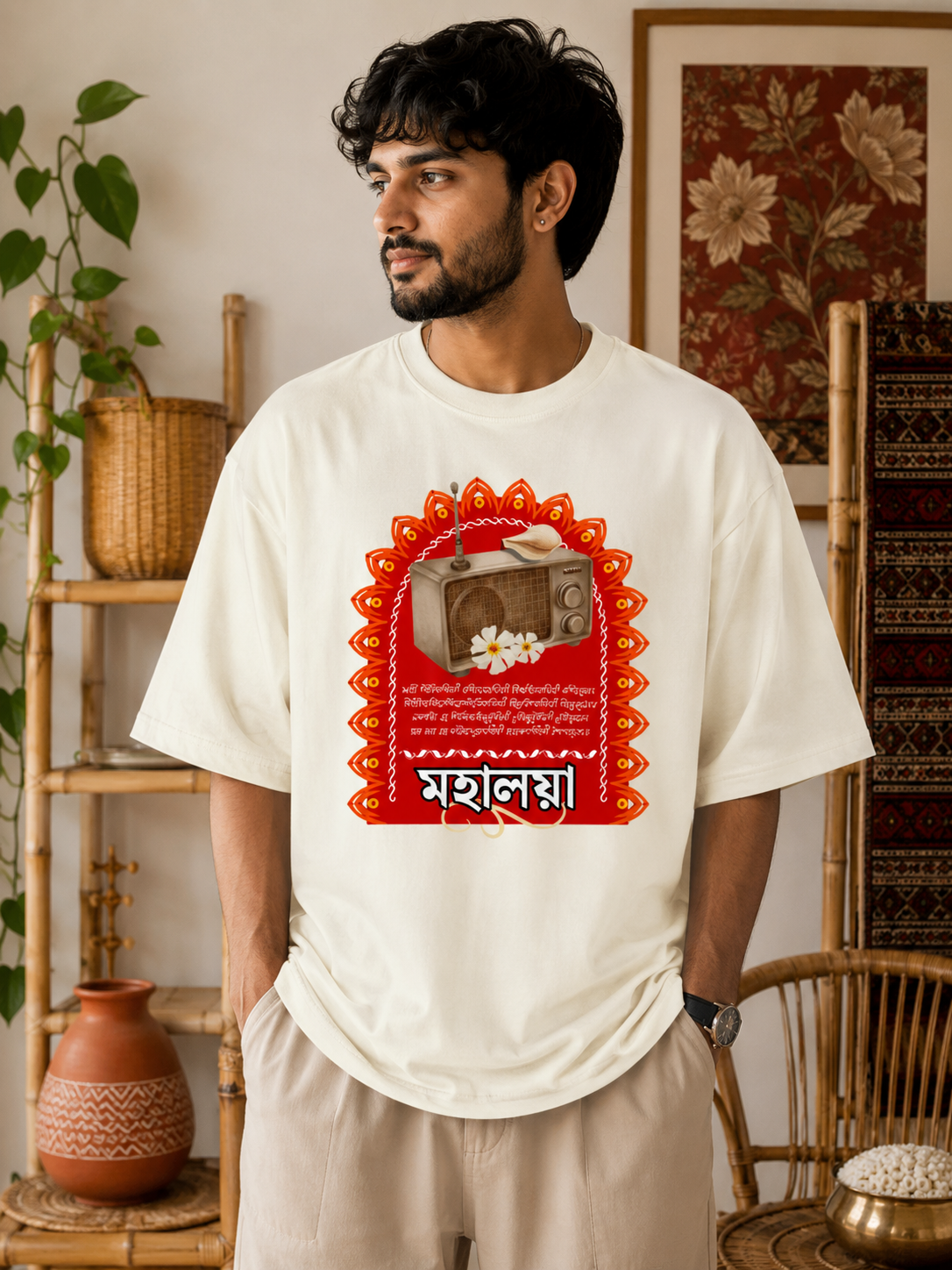 Mahalaya r Radio | Unisex Bengali Graphic Oversized T-Shirt