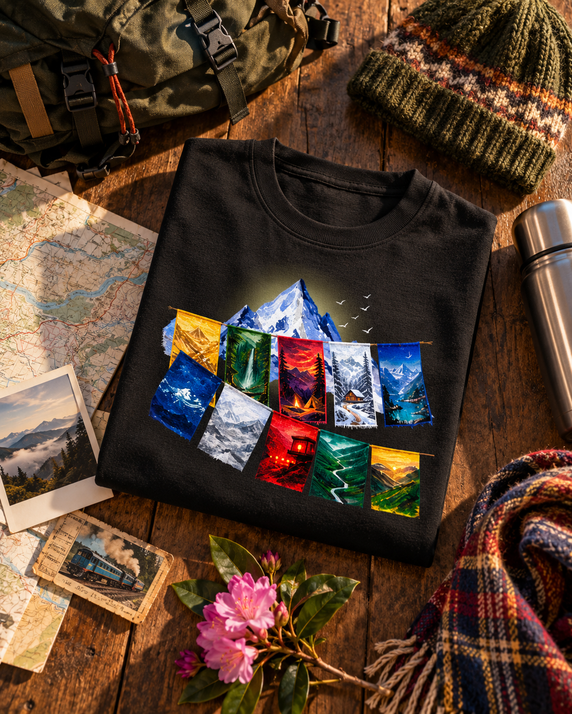 Chasing First Light – Hills Prayer Flag Oversized Terry Tee