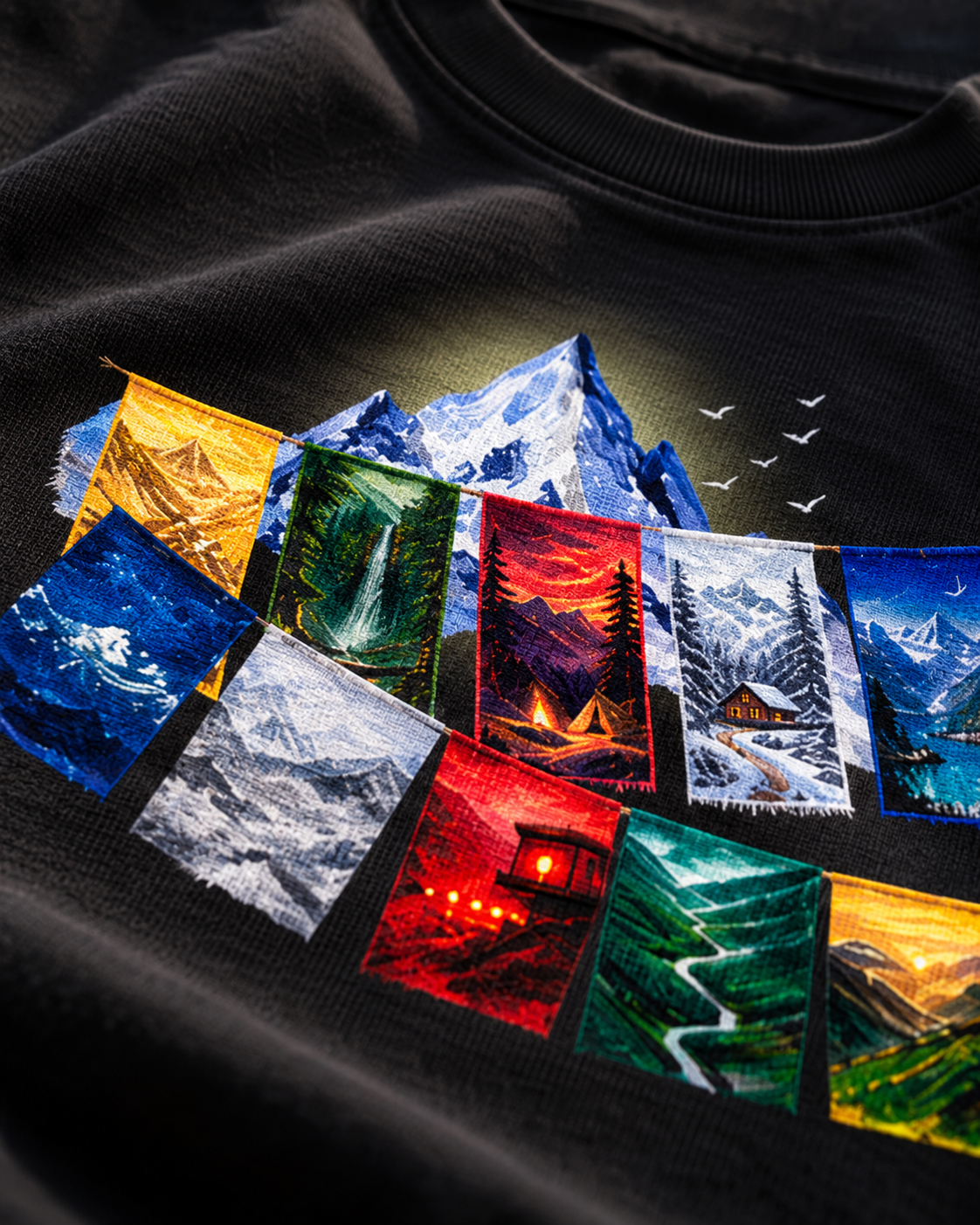 Chasing First Light – Hills Prayer Flag Oversized Terry Tee