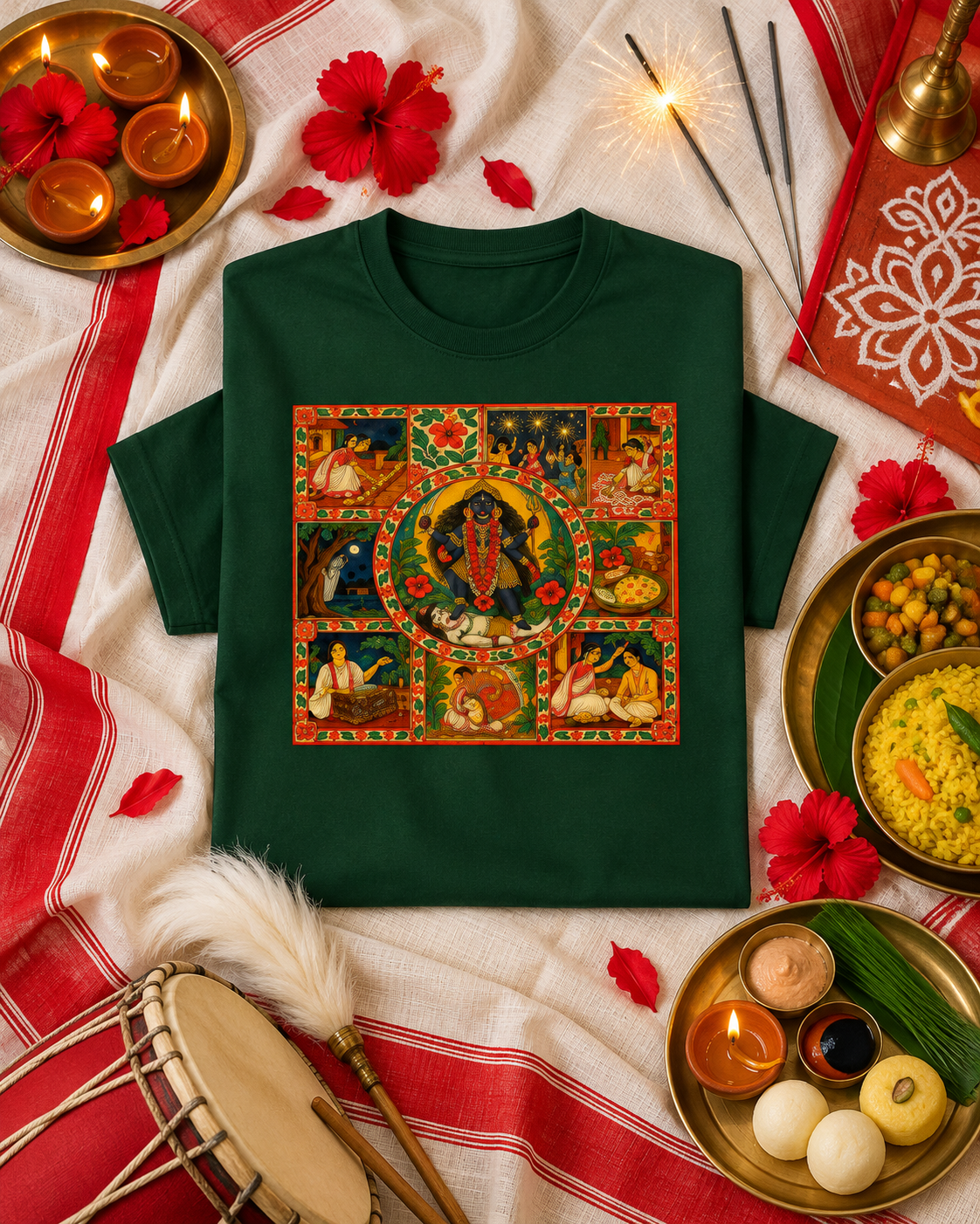 Shyama Raat | Kali Pujo Bengali Folk Art Oversized T-Shirt
