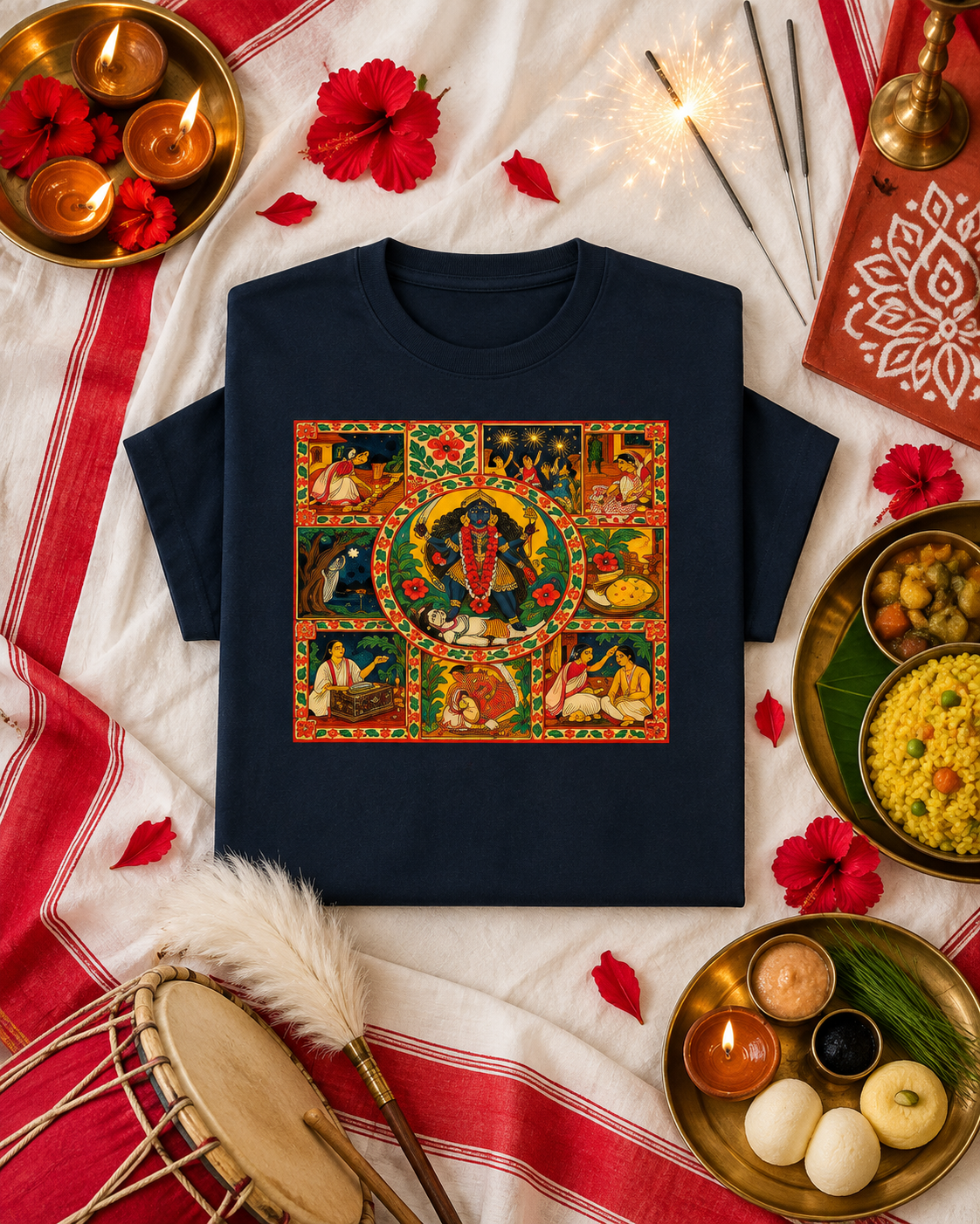 Shyama Raat | Kali Pujo Bengali Folk Art Oversized T-Shirt